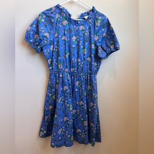 J. Crew Blue Floral Puff-Sleeve Casual Dress